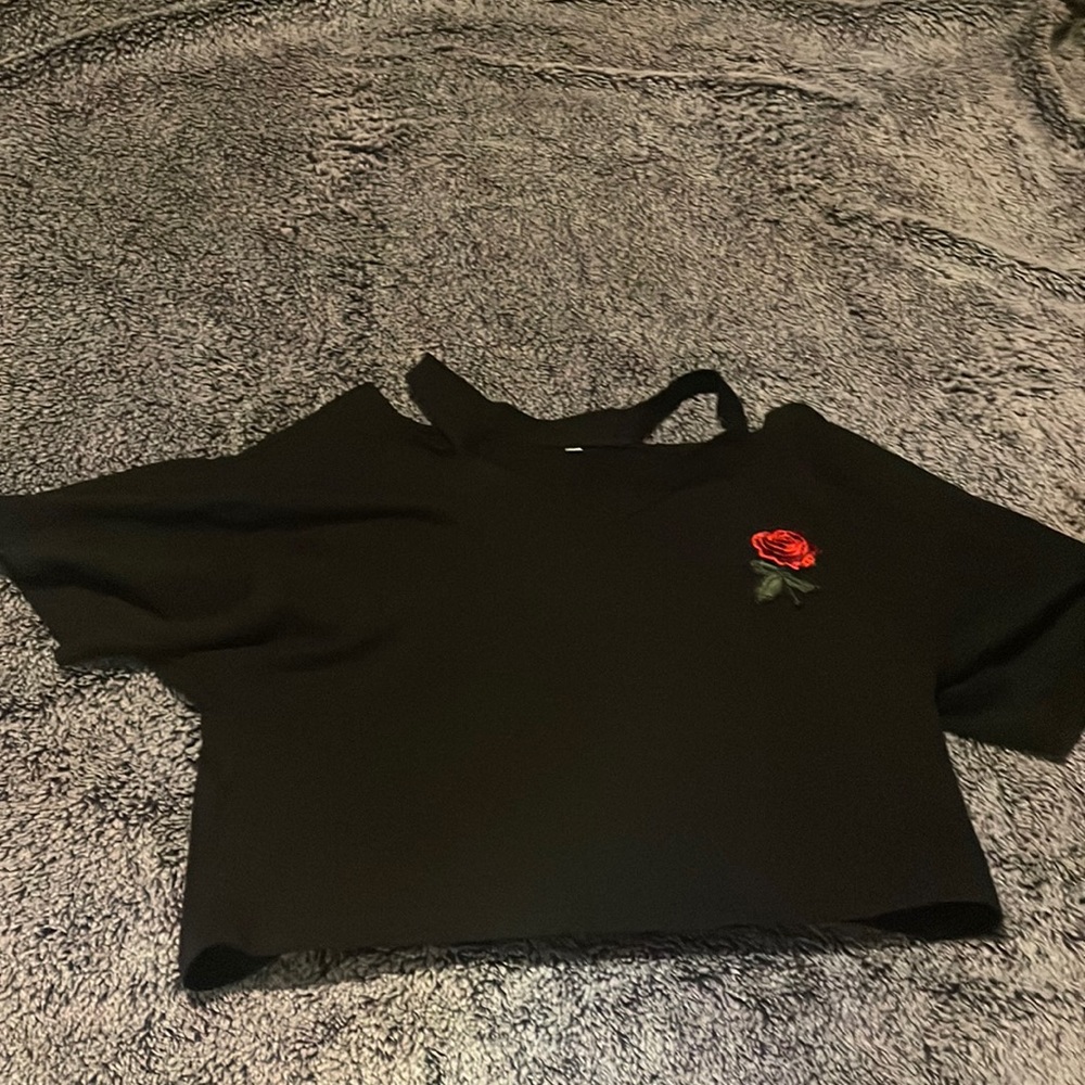 Small, black rose crop top